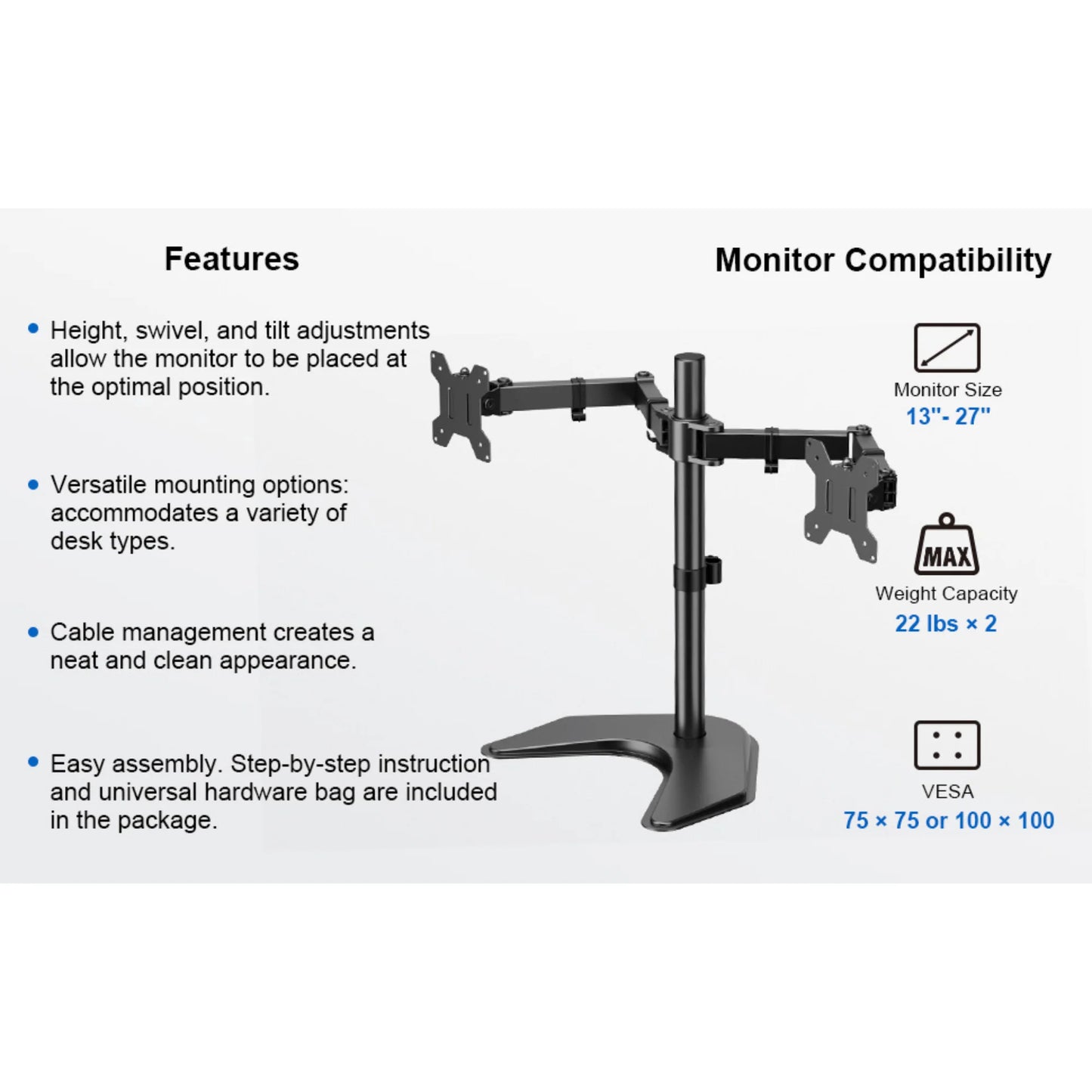 Ergoav Motion Desk Stand for Dual Monitors 13" to 27" up to 22Lbs