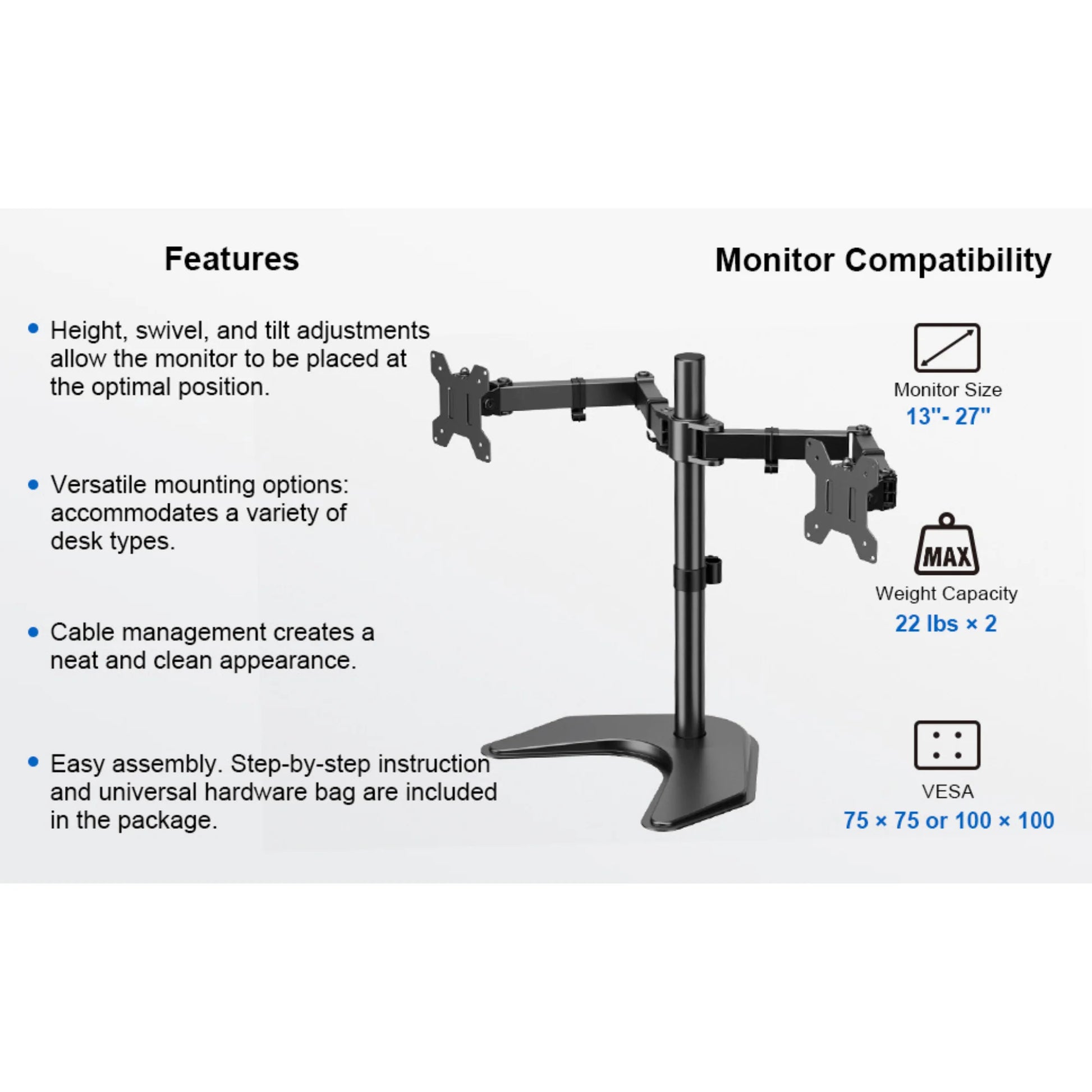 Ergoav Motion Desk Stand for Dual Monitors 13" to 27" up to 22Lbs