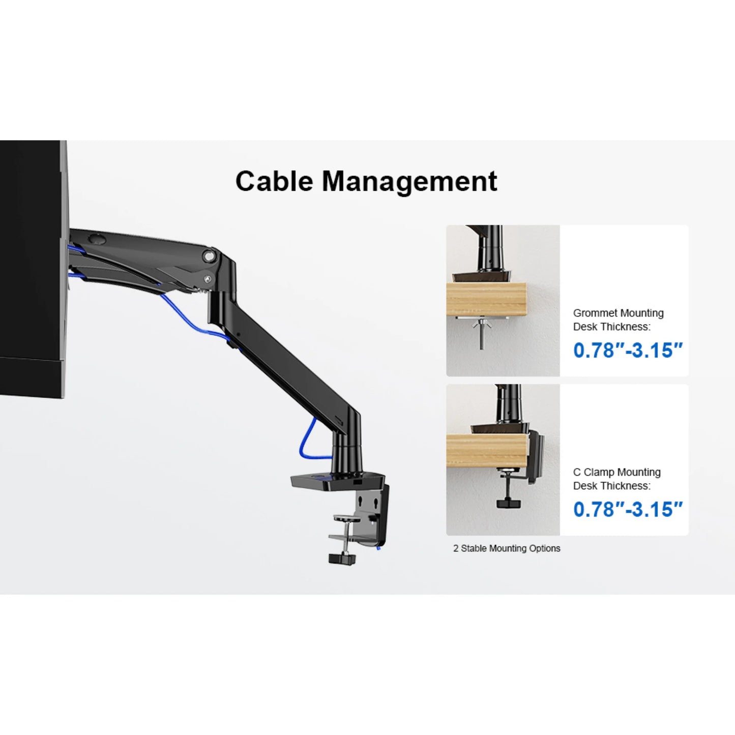 Ergoav Gas Spring Desk Mount for Single Monitors 13" to 34" and up to 26Lbs