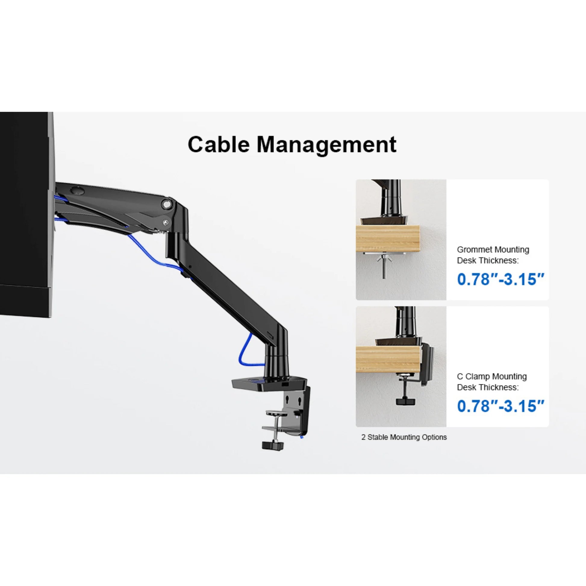 Ergoav Gas Spring Desk Mount for Single Monitors 13" to 34" and up to 26Lbs