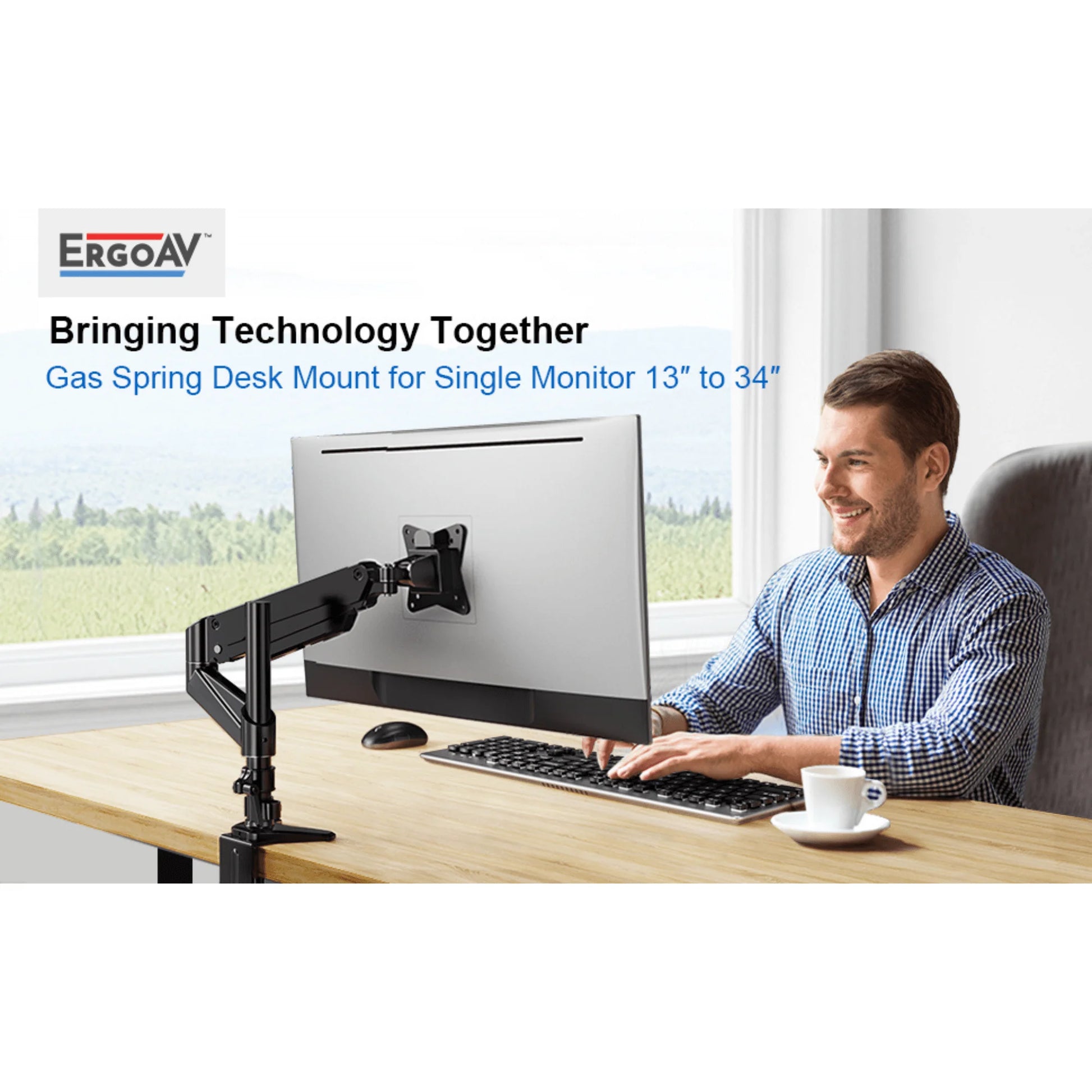 Ergoav Gas Spring Desk Mount for Single Monitors 13" to 34" and up to 17Lbs