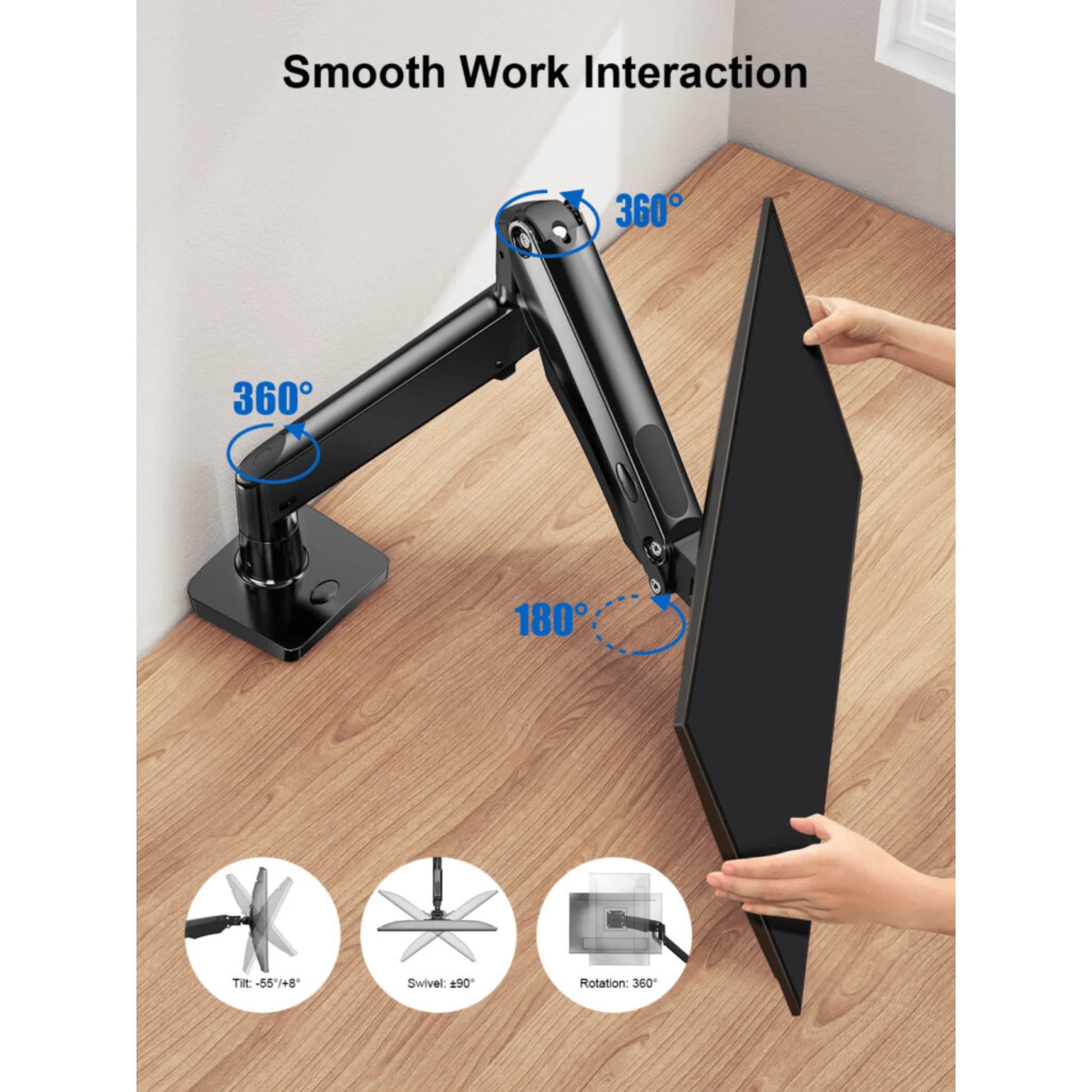 Ergoav Gas Spring Desk Mount for Single Monitors 13" to 34" and up to 26Lbs